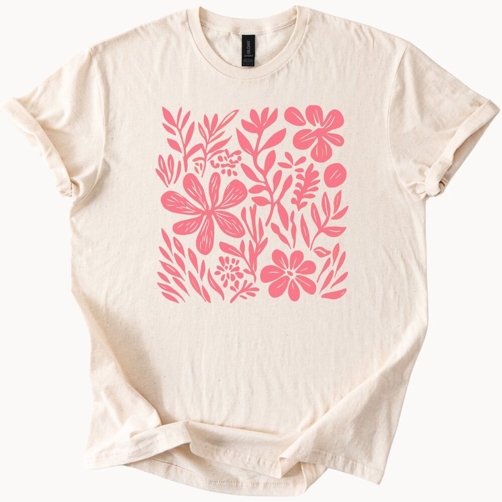 Retro Floral Graphic Tee Blush Palm Design